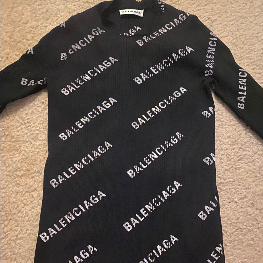 Balenciaga Logo Printed Ribbed Knit Black Sweater